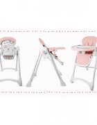 MalPlay Scaun de masa pentru bebelusi Deli pink pliabil cu spatar si inaltime reglabile prevazut cu roti si tavita dubla detasabila si reglabila