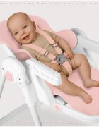 MalPlay Scaun de masa pentru bebelusi Deli pink pliabil cu spatar si inaltime reglabile prevazut cu roti si tavita dubla detasabila si reglabila