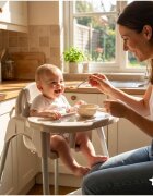 MalPlay Scaun de masa pentru bebelusi Keri Sand 2 in 1 prevazut cu tavita dubla detasabila centuri de siguranta suport reglabil pentru picioare