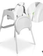 MalPlay Scaun de masa pentru bebelusi Keri White2 in 1 prevazut cu tavita dubla detasabila centuri de siguranta suport reglabil pentru picioare
