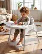 MalPlay Scaun de masa pentru bebelusi Keri White2 in 1 prevazut cu tavita dubla detasabila centuri de siguranta suport reglabil pentru picioare