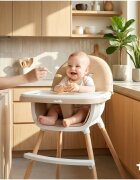 MalPlay Scaun de masa pentru bebelusi si copii beige cu tavita dubla reglabila husa din PU moale 60 x 60 x 94 cm