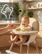 MalPlay Scaun de masa pentru bebelusi si copii beige cu tavita dubla reglabila husa din PU moale 60 x 60 x 94 cm