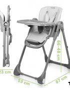 MalPlay Scaun de masa pentru bebelusi si copii Savro Grey pliabil reglabil in 6 trepte pana la 20 kg design scandinav