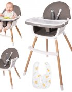 MalPlay Scaun de masa pentru copii Grey reglabil multifunctional 3 in 1 cu centuri de siguranta tavita detasabila si reglabila