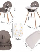 MalPlay Scaun de masa pentru copii Grey reglabil multifunctional 3 in 1 cu centuri de siguranta tavita detasabila si reglabila
