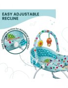 MalPlay Scaunel balansoar multifunctional pentru bebelusi cu bara de jucarii detasabila ham de siguranta in 3 puncte spatar reglabil in 2 pozitii si functie de vibratii 50 x 30 x 8 cm Marine Life