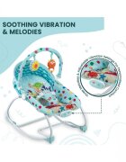 MalPlay Scaunel balansoar multifunctional pentru bebelusi cu bara de jucarii detasabila ham de siguranta in 3 puncte spatar reglabil in 2 pozitii si functie de vibratii 50 x 30 x 8 cm Marine Life