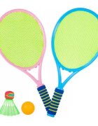 MalPlay Set de tenis si badminton pentru copii cu 2 palete 22 x 48cm minge si fluturas