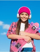 MalPlay Skateboard pentru copii Pink cu led-uri integrate dimensiune platforma 56 x 15 cm