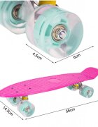 MalPlay Skateboard pentru copii Solid Pink dimensiune platforma 56 x 15 cm roti dotate cu LED-uri luminoase