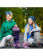 MalPlay Skateboard pentru copii Space Colors roti din PU dotate cu LED-uri RGB dimensiune 56 x 15 cm