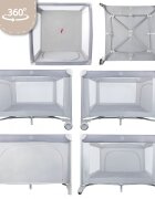 MalPlay Tarc de calatorie pentru copii 2 in 1 intrare cu fermoar roti cu frana cu 3 pereti din plasa pliabil cu saltea si geanta de transport incluse dimensiune 100 x 100 cm grey