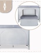 MalPlay Tarc de calatorie pentru copii 2 in 1 intrare cu fermoar roti cu frana cu 3 pereti din plasa pliabil cu saltea si geanta de transport incluse dimensiune 100 x 100 cm grey