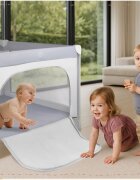 MalPlay Tarc de calatorie pentru copii 2 in 1 intrare cu fermoar roti cu frana cu 3 pereti din plasa pliabil cu saltea si geanta de transport incluse dimensiune 100 x 100 cm grey