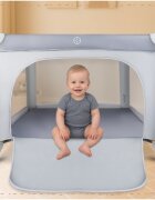 MalPlay Tarc de calatorie pentru copii 2 in 1 intrare cu fermoar roti cu frana cu 3 pereti din plasa pliabil cu saltea si geanta de transport incluse dimensiune 100 x 100 cm grey