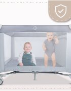MalPlay Tarc de calatorie pentru copii 2 in 1 intrare cu fermoar roti cu frana cu 3 pereti din plasa pliabil cu saltea si geanta de transport incluse dimensiune 100 x 100 cm grey