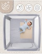 MalPlay Tarc de calatorie pentru copii 2 in 1 intrare cu fermoar roti cu frana cu 3 pereti din plasa pliabil cu saltea si geanta de transport incluse dimensiune 100 x 100 cm grey
