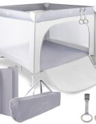 MalPlay Tarc de calatorie pentru copii 2 in 1 intrare cu fermoar roti cu frana cu 3 pereti din plasa pliabil cu saltea si geanta de transport incluse dimensiune 100 x 100 cm grey