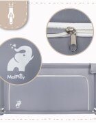 MalPlay Tarc de joaca pentru copii Kivo Grey design modern si sigur acces mare cu fermoar actionat din exterior dimensiune 120 x 120 cm cu buzunar din plasa