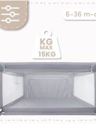 MalPlay Tarc de joaca pentru copii Kivo Grey design modern si sigur acces mare cu fermoar actionat din exterior dimensiune 120 x 120 cm cu buzunar din plasa