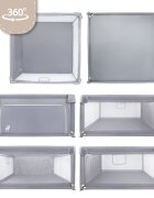 MalPlay Tarc de joaca pentru copii Kivo Grey design modern si sigur acces mare cu fermoar actionat din exterior dimensiune 120 x 120 cm cu buzunar din plasa