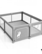 MalPlay Tarc de joaca pentru copii Kivo Grey design modern si sigur usa acces mare cu fermoar actionat din exterior dimensiune 150 x 180 cm cu buzunar din plasa