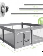 MalPlay Tarc de joaca pentru copii Kivo Grey design modern si sigur usa acces mare cu fermoar actionat din exterior dimensiune 150 x 180 cm cu buzunar din plasa