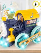 MalPlay Trenulet generator de Baloane din sapun cu baterii sunete lumini maner de impins si 2 sticlute cu lichid dimensiune 52 x 47 x 18 cm Blue