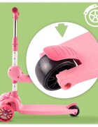 MalPlay Trotineta 2 in 1 pliabila cu scaun roti luminoase LED ghidon reglabil si platforma antiderapanta Pink Kitty