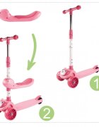 MalPlay Trotineta 2 in 1 pliabila cu scaun roti luminoase LED ghidon reglabil si platforma antiderapanta Pink Kitty