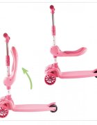 MalPlay Trotineta 2 in 1 pliabila cu scaun roti luminoase LED ghidon reglabil si platforma antiderapanta Pink Kitty
