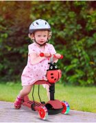 MalPlay Trotineta 3 in 1 pentru copii cu roti luminoase led ghidon si scaunel ajustabile frana pe roata din spate si cosulet in forma de buburuza pink ladybug