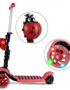 MalPlay Trotineta 3 in 1 pentru copii cu roti luminoase led ghidon si scaunel ajustabile frana pe roata din spate si cosulet in forma de buburuza pink ladybug