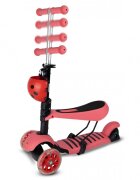 MalPlay Trotineta 3 in 1 pentru copii cu roti luminoase led ghidon si scaunel ajustabile frana pe roata din spate si cosulet in forma de buburuza pink ladybug