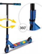 MalPlay Trotineta de cascadorii ideala pentru Freestyle si mers in parc cu maner T-Bar intarit rulmenti ABEC-9 si roti de 10.5 cm material constructie aluminiu si otel capacitate de pana la 100 kg Blue