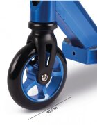 MalPlay Trotineta de cascadorii ideala pentru Freestyle si mers in parc cu maner T-Bar intarit rulmenti ABEC-9 si roti de 10.5 cm material constructie aluminiu si otel capacitate de pana la 100 kg Blue