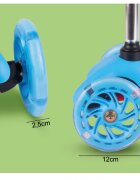 MalPlay Trotineta pentru copii Blue 3 roti cu LED din PU reglabila cu platforma antiderapanta si frana de picior