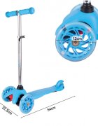 MalPlay Trotineta pentru copii Blue 3 roti cu LED din PU reglabila cu platforma antiderapanta si frana de picior