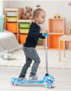 MalPlay Trotineta pentru copii Blue 3 roti cu LED din PU reglabila cu platforma antiderapanta si frana de picior