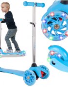 MalPlay Trotineta pentru copii Blue 3 roti cu LED din PU reglabila cu platforma antiderapanta si frana de picior