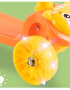 MalPlay Trotineta pentru copii model 2 in 1 cu trei roti dotata cu scaunel detasabil ghidon ajustabil in 4 trepte platforma antiderapanta roti luminoase cu led frana pe roata din spate si functie de pliere orange kitty