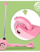 MalPlay Trotineta pentru copii Pink cu ghidon reglabil pe inaltime roti luminoase LED platforma lata si antiderapanta