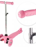 MalPlay Trotineta pentru copii Pink cu ghidon reglabil pe inaltime roti luminoase LED platforma lata si antiderapanta