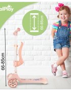 MalPlay Trotineta pentru copii pliabila 3 in 1 scaunel detasabil roti din PU cu lumini Led punte antiderapanta si frana de picior ghidon reglabil pe inaltime manere ergonomice elice rotativa 59 x 30.5 x 66 cm Pink