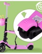 MalPlay Trotineta pentru copii pliabila scaunel detasabil roti PU cu Led punte antiderapanta si frana de picior cu scaunel si ghidon reglabil pe inaltime manere ergonomice cosulet incorporat Pink LadyBug