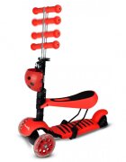 MalPlay Trotineta pentru copii pliabila scaunel detasabil roti PU cu Led punte antiderapanta si frana de picior cu scaunel si ghidon reglabil pe inaltime manere ergonomice cosulet incorporat Red LadyBug