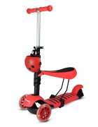 MalPlay Trotineta pentru copii pliabila scaunel detasabil roti PU cu Led punte antiderapanta si frana de picior cu scaunel si ghidon reglabil pe inaltime manere ergonomice cosulet incorporat Red LadyBug