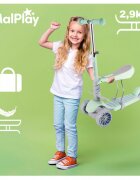 MalPlay Trotineta pentru copii pliabila scaunel detasabil roti PU cu Led punte antiderapanta si frana de picior cu scaunel si ghidon reglabil pe inaltime manere ergonomice Mint
