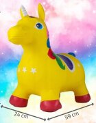 MalPlay Unicorn din cauciuc gonflabil pentru interiorexterior cu pompa inclusa material rezistent si durabil 59 x 50 x 24 cm Galben